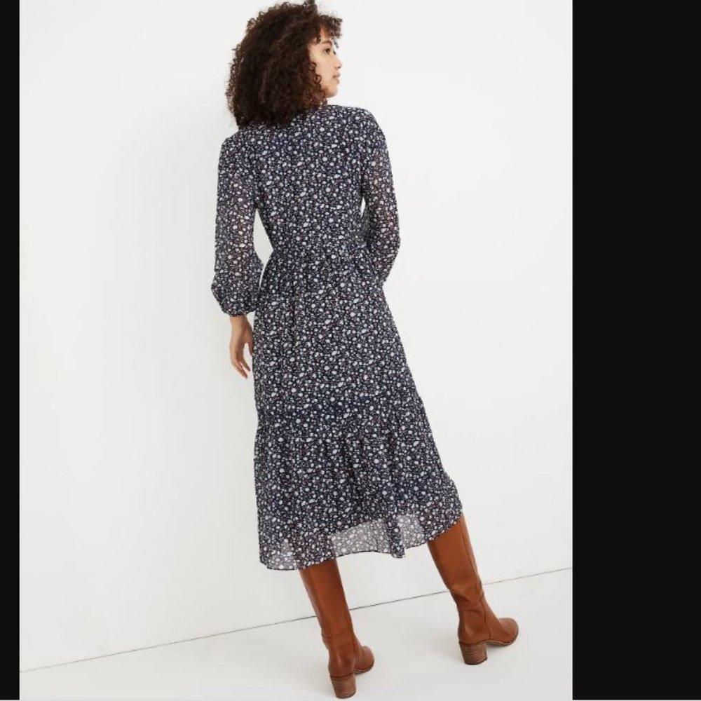Madewell Navy Floral Tie-Waist Midi Dress Harvest - Picture 3 of 10